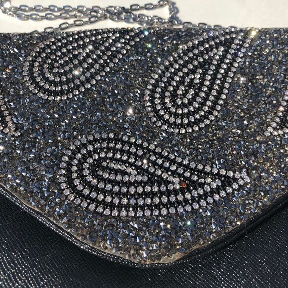 Black Sparkly Evening Bag With Chain Strap Wedding Prom Party - Picture 3 of 5